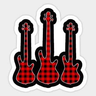 Red Black Plaid Matching Christmas Pattern Bass Player Sticker